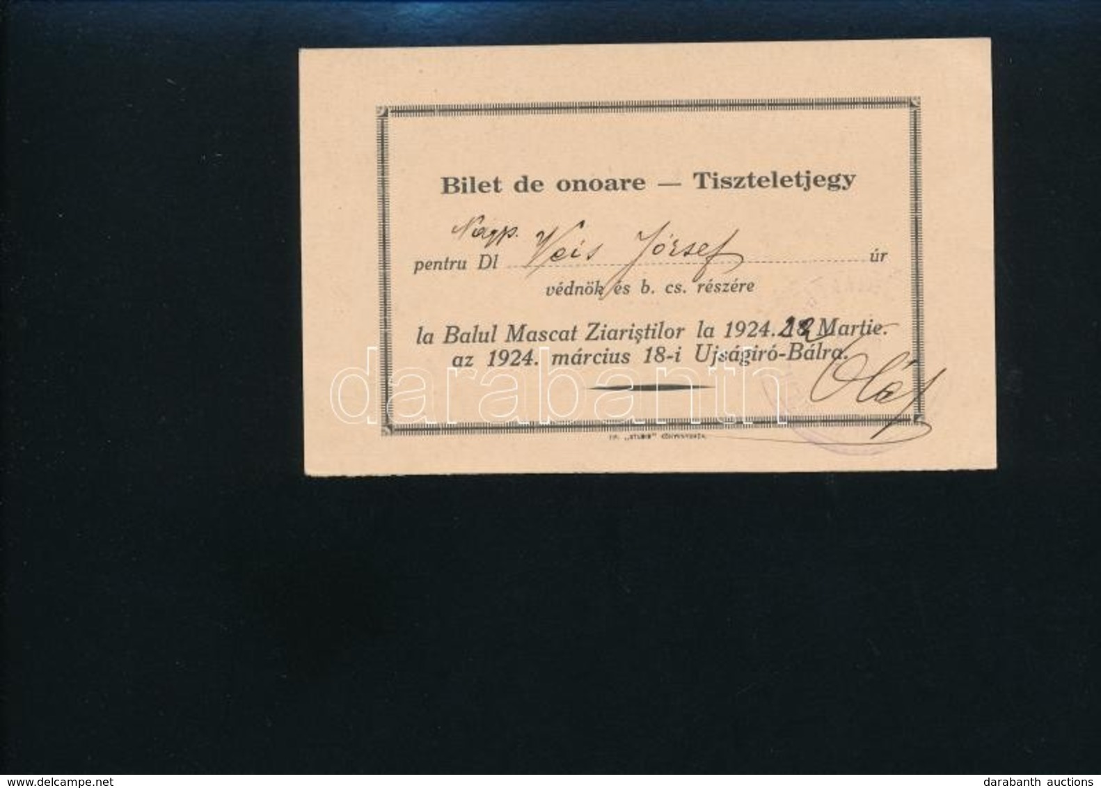 1924 Tiszteletjegy Ujsagiro Balra - Non Classificati