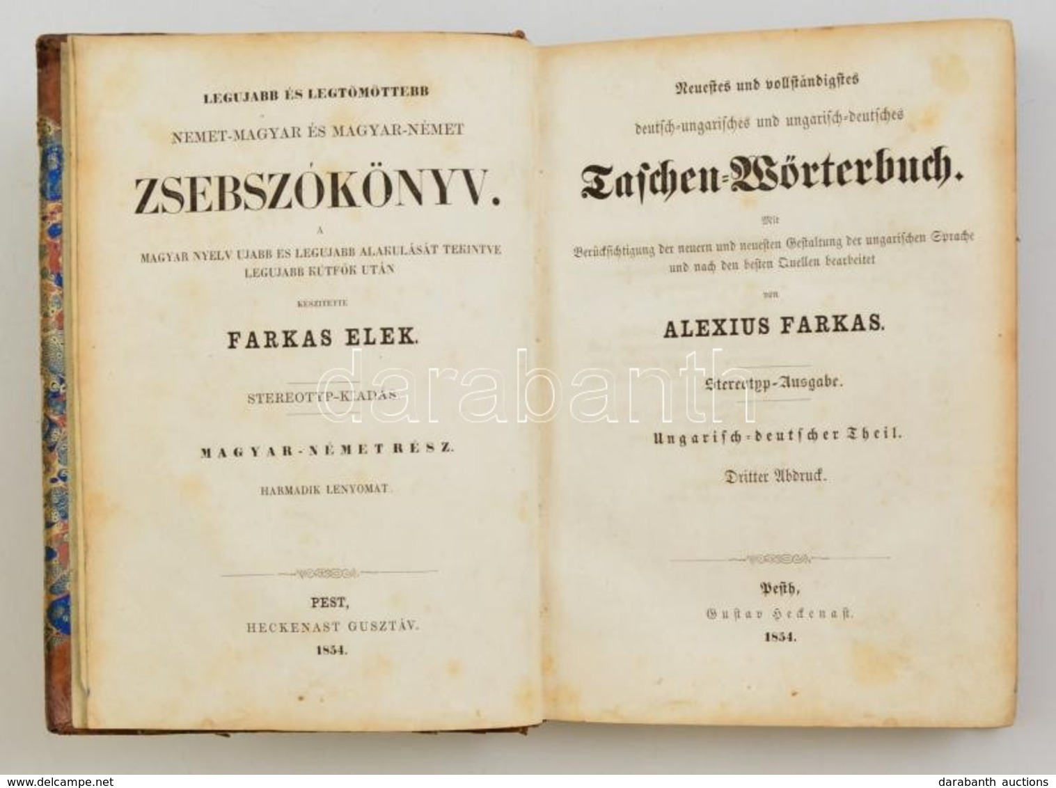Farkas Elek: Legujabb Es Legtoemoettebb Nemet-magyar Es Magyar-nemet Zsebszokoenyv. Magyar-nemet Resz. Pest, 1854, Hecke - Non Classificati