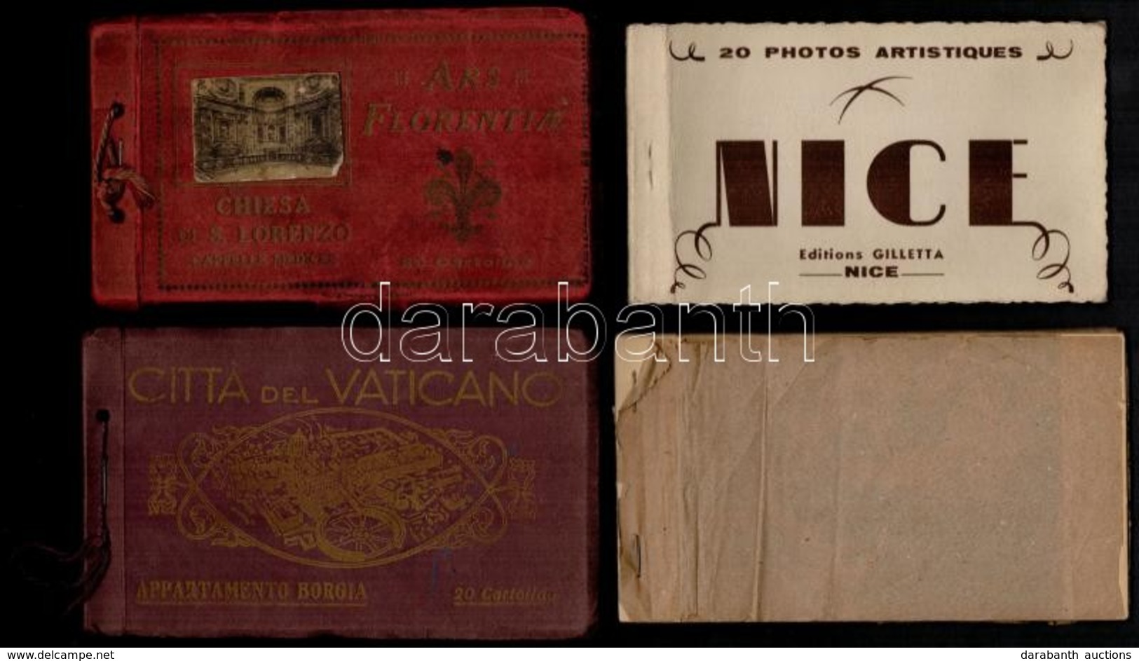 4 Db Regi Olasz Es Francia Kepeslap Album / 4 Pre-1945 Italian And French Postcard Albums, Booklets: Nizza (Nice), Firen - Zonder Classificatie