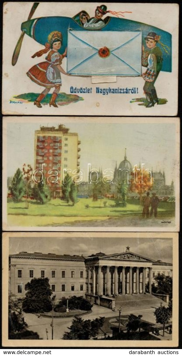 ** 2 Db Modern Budapesti Varoskepes Lap Es 1 Regi Nagykanizsa Leporellolap / 2 Modern Hungarian Town-view Postcards And  - Unclassified