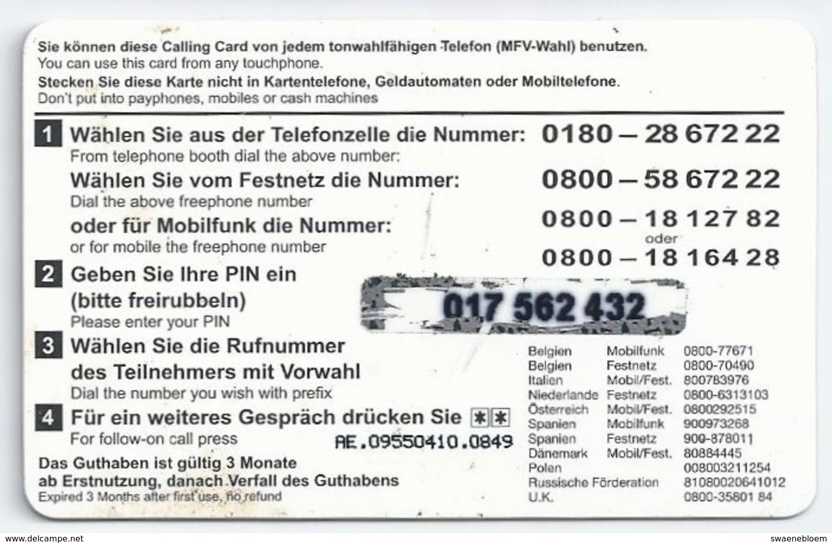 DE.- Telefoonkaart. PHONECARD. - € 5,-- -  GOSH -. Konijn. Internationaal. - Konijnen