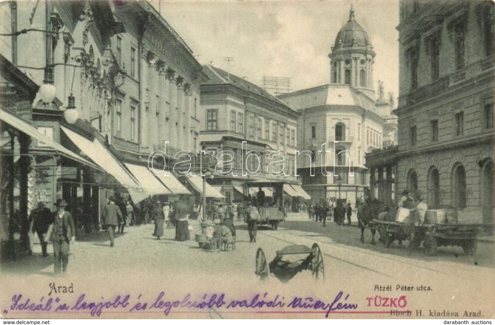 * T2/T3 Arad, Atzel Peter Utca, Feher Kereszt Szalloda, Wilsner B. Uezlete, Lovasut. Bloch H. Kiadasa / Street View, Hot - Ohne Zuordnung