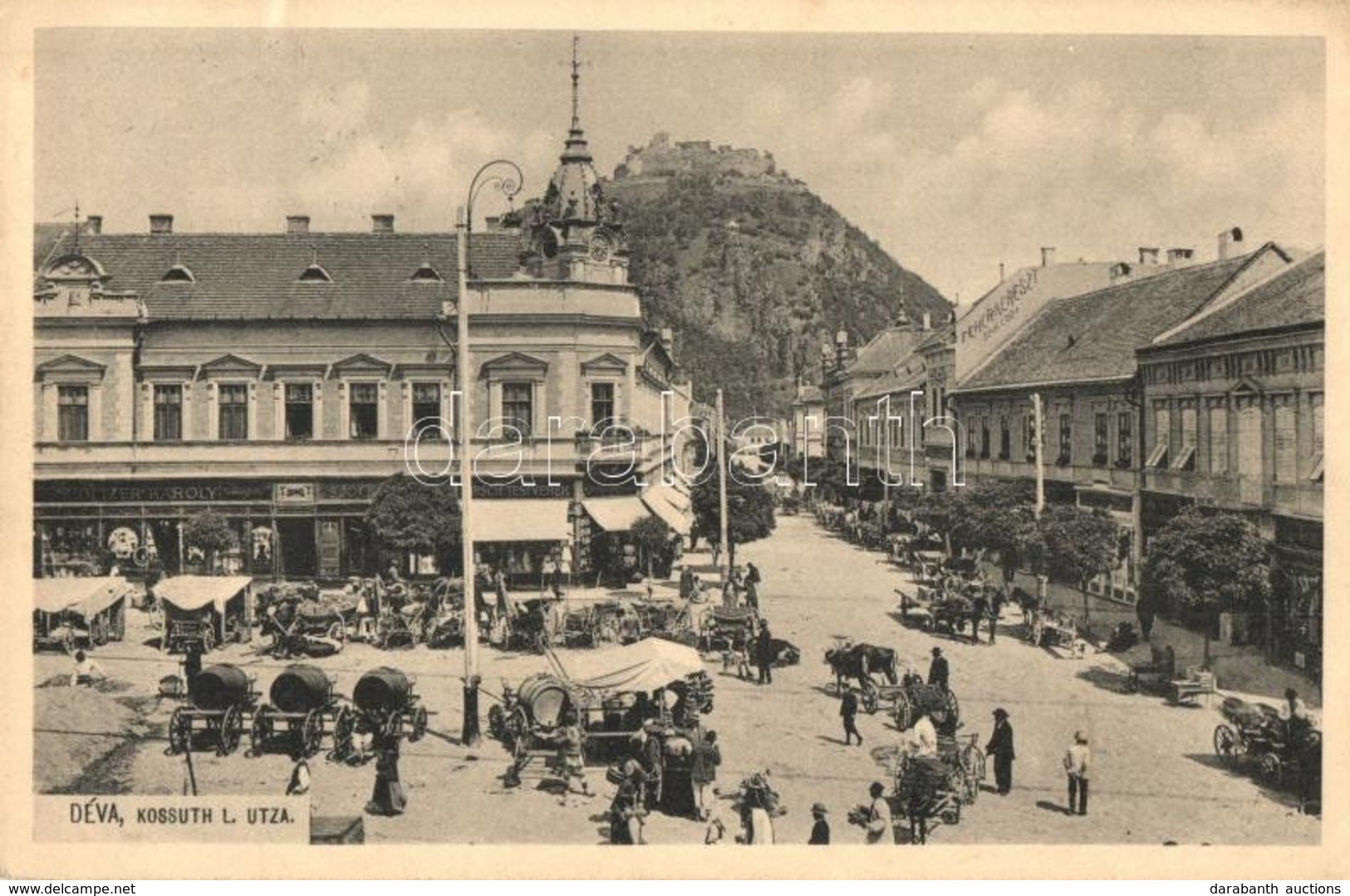 T2 Deva, Kossuth Lajos Utca, Piac, Var, Holtzer Karoly, Hirsch Testverek Es Sz?cs Uezlete / Street View With Shops, Mark - Ohne Zuordnung