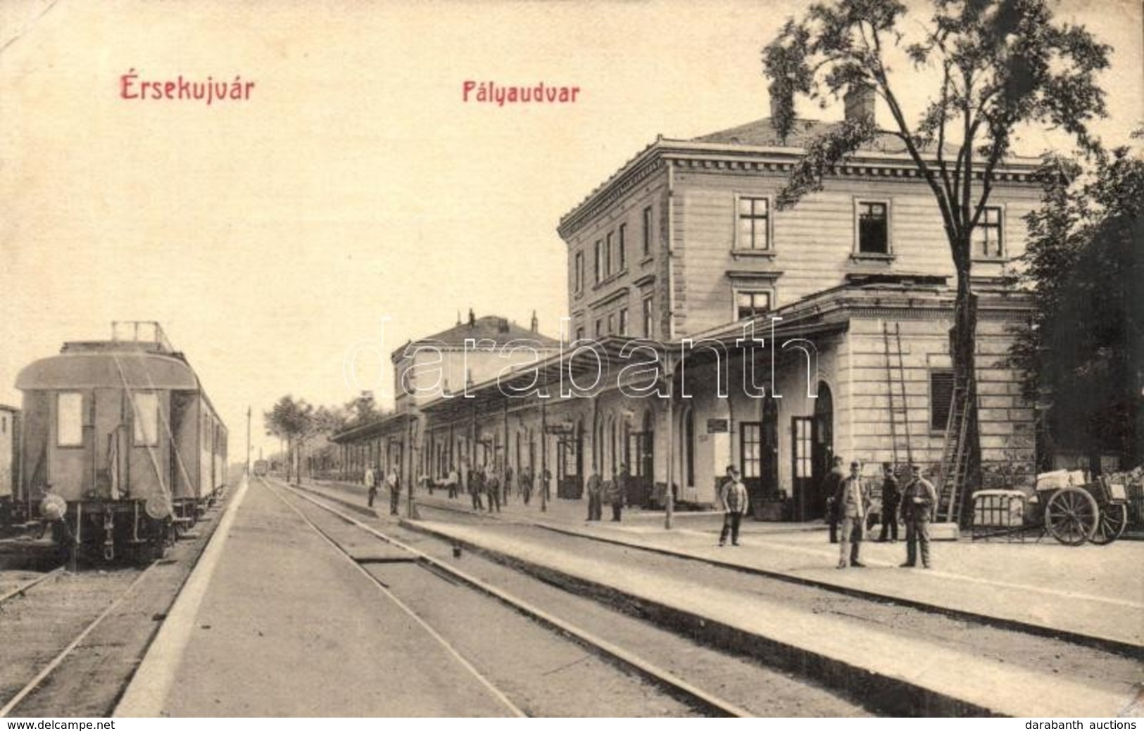 T3 Ersekujvar, Nove Zamky; Vasutallomas, Palyaudvar, Vasutasok, Letra, Vagonok. W. L. Bp. 432. / Railway Station, Ladder - Unclassified