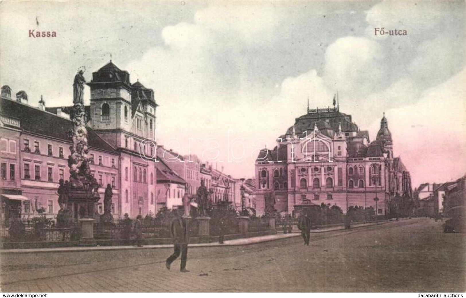 T2 Kassa, Kosice; Szinhaz, F? Utca, Szentharomsag Szobor / Main Stree With Theatre, Monument - Unclassified