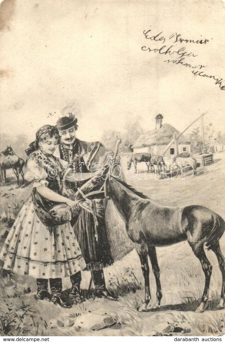 T4 Hungarian Folklore, Couple In National Costume (vagott / Cut) - Zonder Classificatie