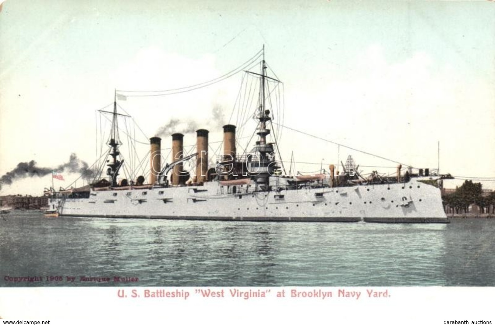 ** T3 USS Battleship West Virgina At Brooklyn Navy Yard, United States Pennsylvania-class Cruiser  (kis Sarokhiany / Tin - Unclassified