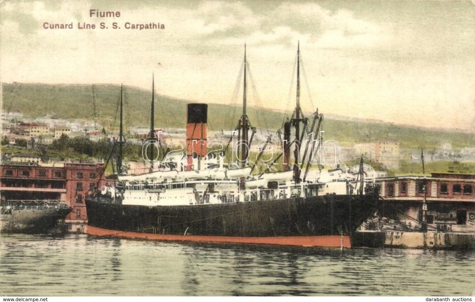 * T3 Carpathia Kivandorlasi Hajo A Fiume-i Kikoet?ben / Cunard RMS Carpathia Immigration Ship In Fiumec  (EB) - Non Classés