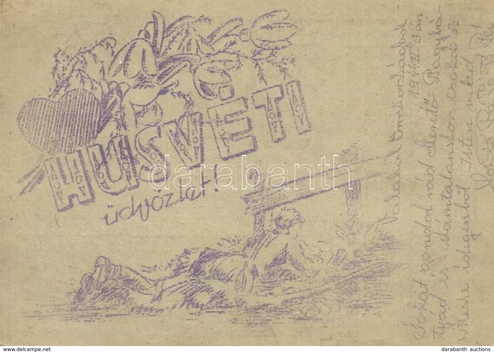 T2/T3 1944 Husveti Uedvoezlet! Tabori Postai Levelez?lap / WWII Hungarian Military Field Post, Easter Greeting (EK) - Unclassified