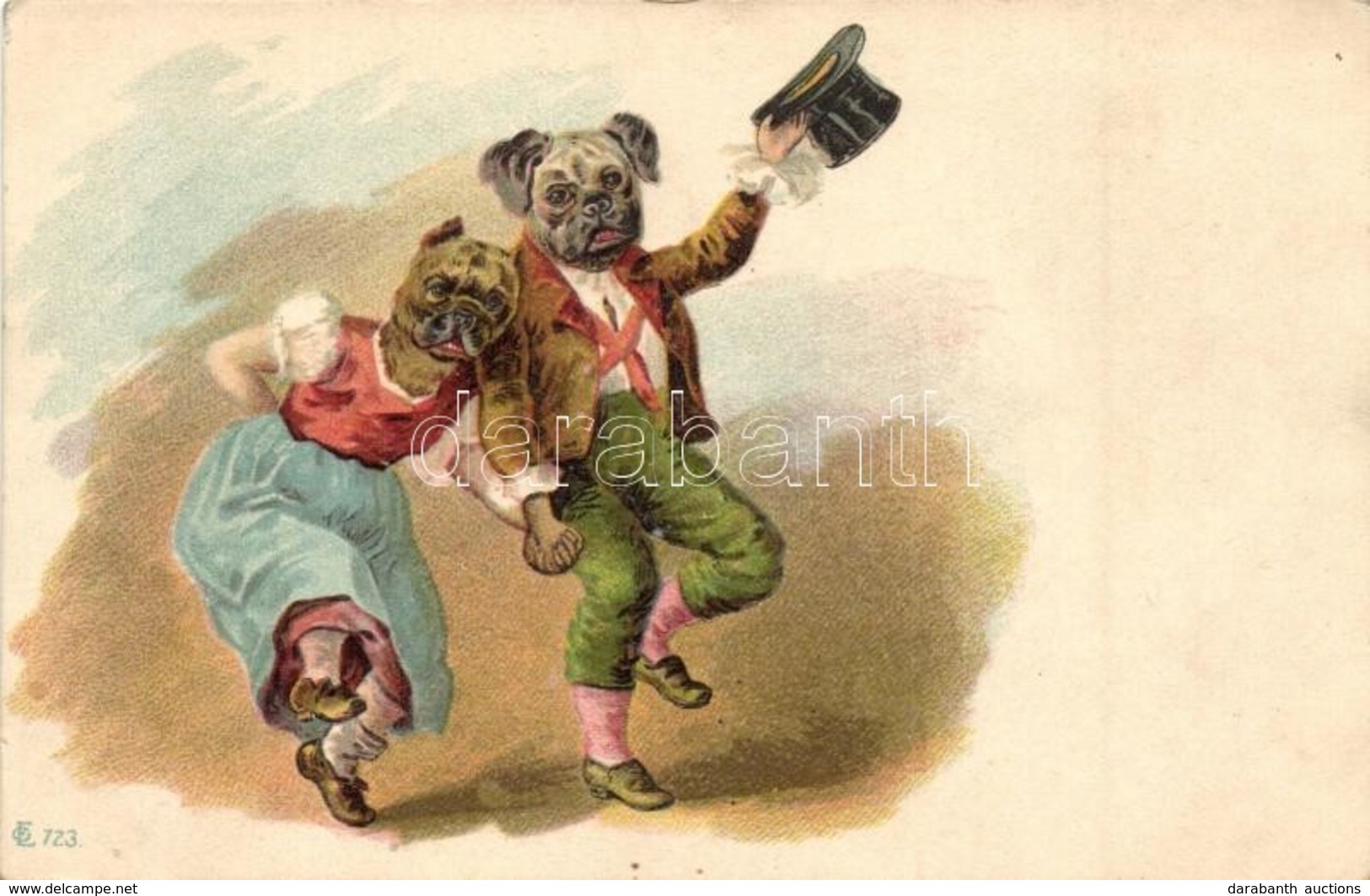 ** T1 Dancing Dog Couple In Folk Costume. Litho - Sin Clasificación