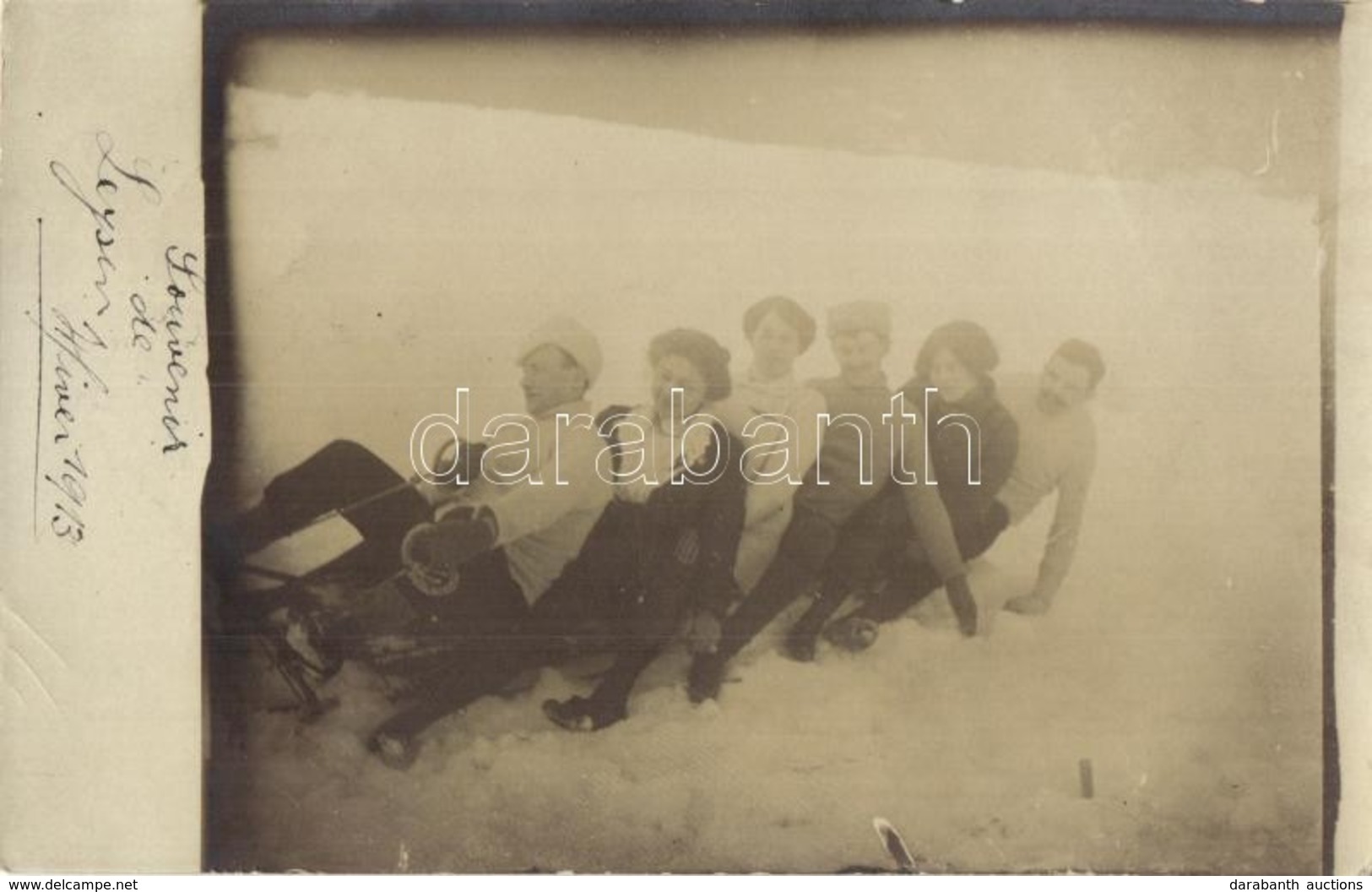 ** 2 Db REGI Szankozas, Teli Sport Motivumlap, Egy Foto Kepeslap / 2 Pre-1945 Sledding, Winter Sport Motive Postcards Wi - Unclassified