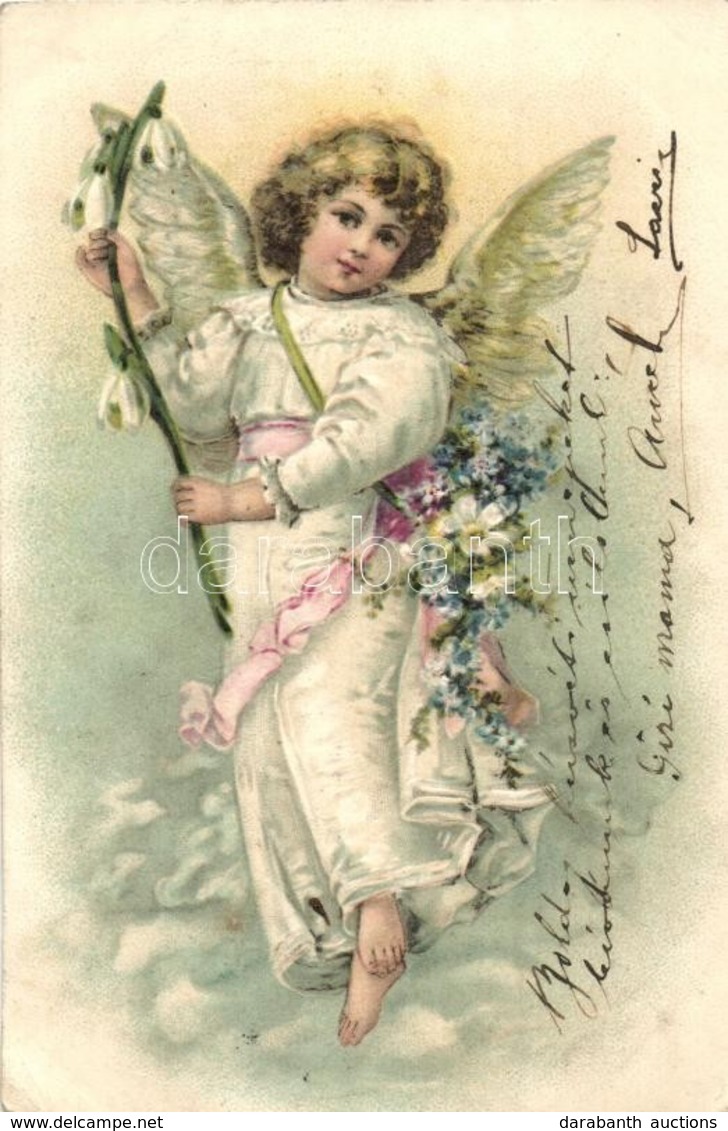 T2/T3 Angel With Snowdrop. Emb. Litho  (EK) - Zonder Classificatie