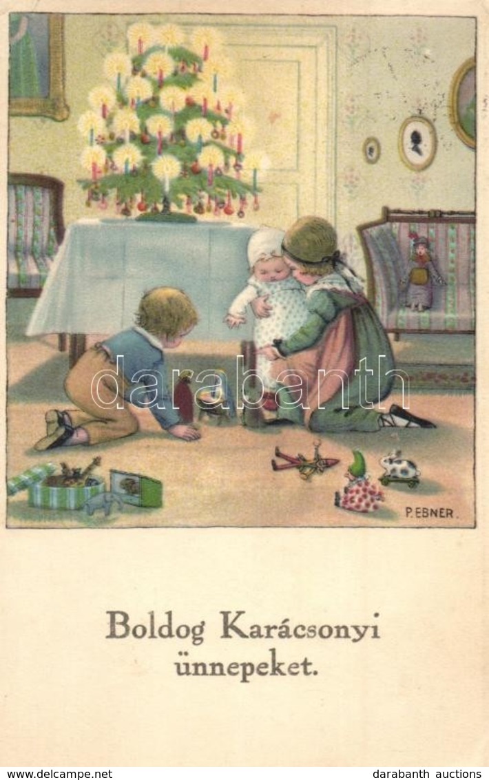 T2/T3 Boldog Karacsonyi Uennepeket! / Christmas Greeting Card With Children, Christmas Tree, Toys. Erika Nr. 6049. S: P. - Zonder Classificatie