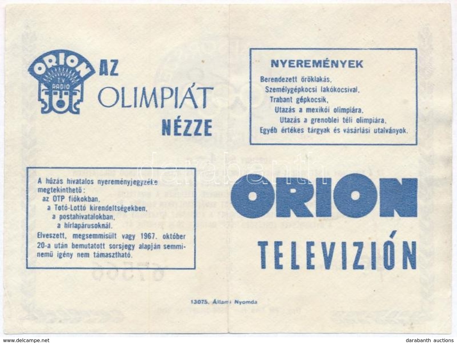 1967. 'Olimpiai Sorsjegy - Mexiko' Sorsjegy 4Ft Ertekben T:II,II- - Unclassified