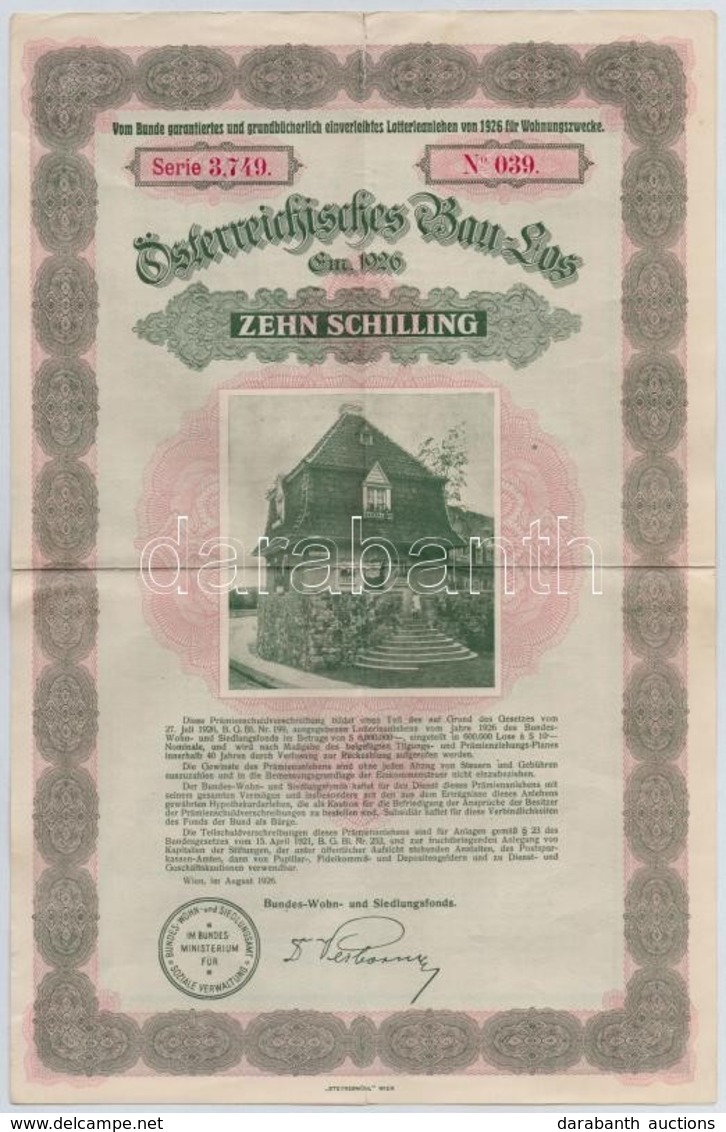 Ausztria / Becs 1925. 'Oesterreichisches Bau-Los' Koelcsoen Koetveny 80.000K/8sch-rol + 1926. 'Oesterreichisches Bau-Los - Sin Clasificación