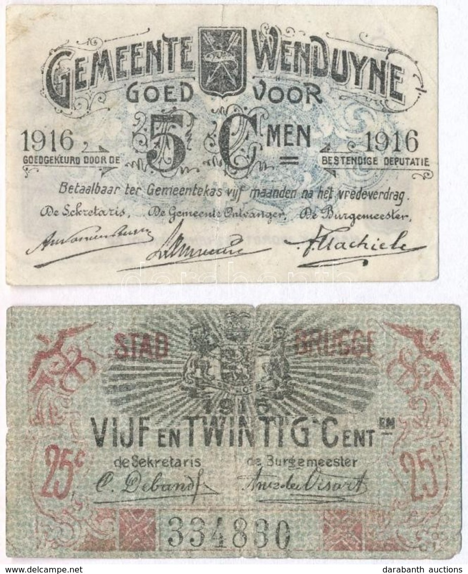 Belgium / Brugge 1915(?) 25c + Wenduyne 1916. 5c Szueksegpenzek T:III-
Belgium / Brugge 1915(?) 25 Centimes + Wenduyne 1 - Non Classificati