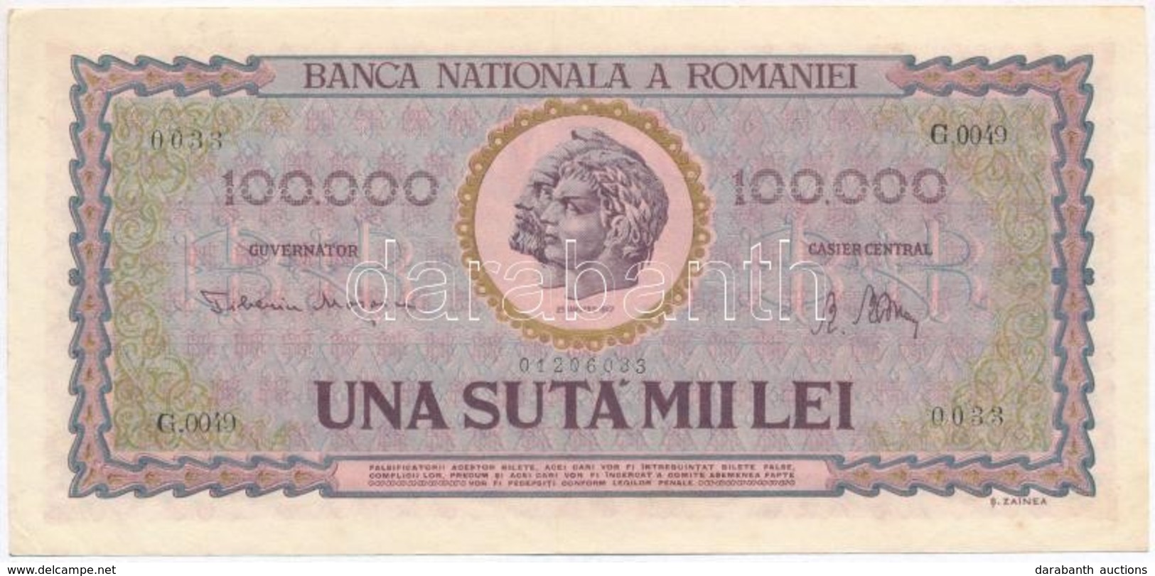 Romania 1947. 100.000L T:I- Sarokhajtasok
Romania 1947. 100.000 Lei C:AU Corner Folds - Unclassified