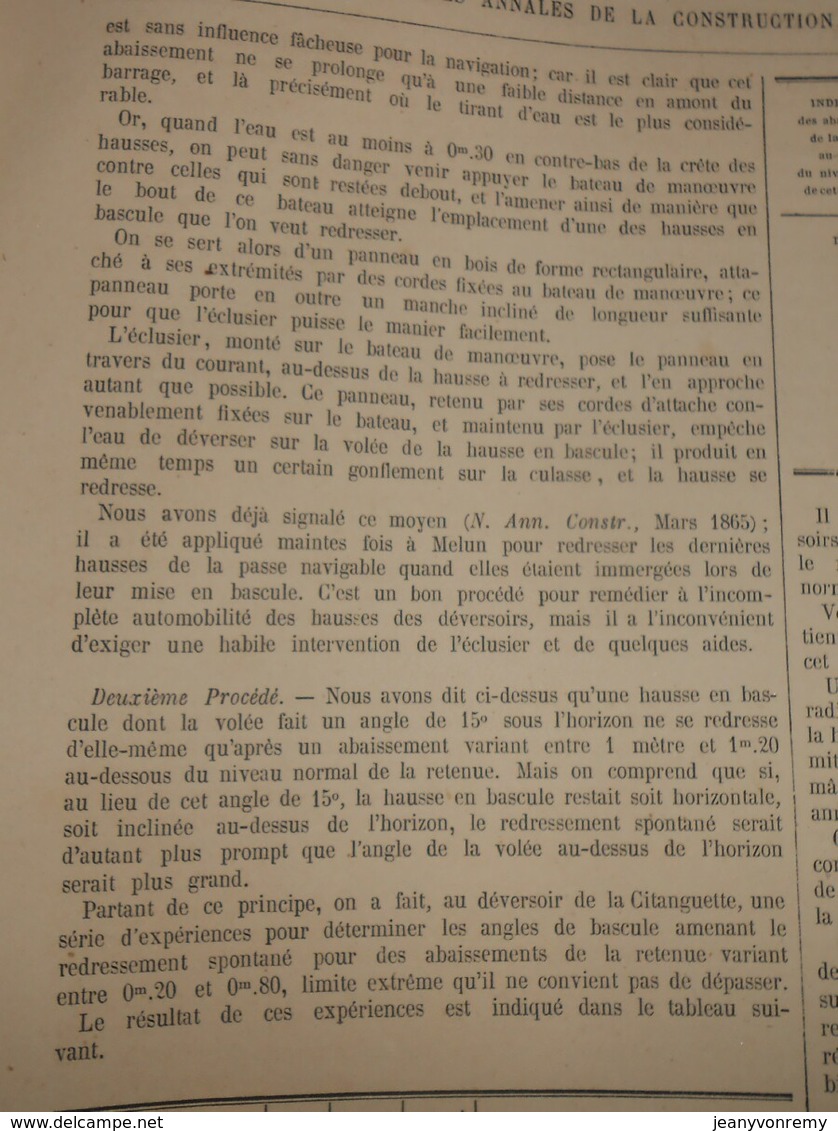 Plan De Barrages à Hausses Mobiles. 1866 - Travaux Publics