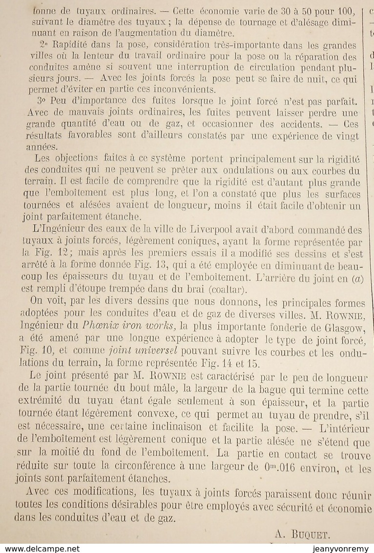 Plan De Tuyaux De Conduite à Joints Percés. 1866 - Public Works