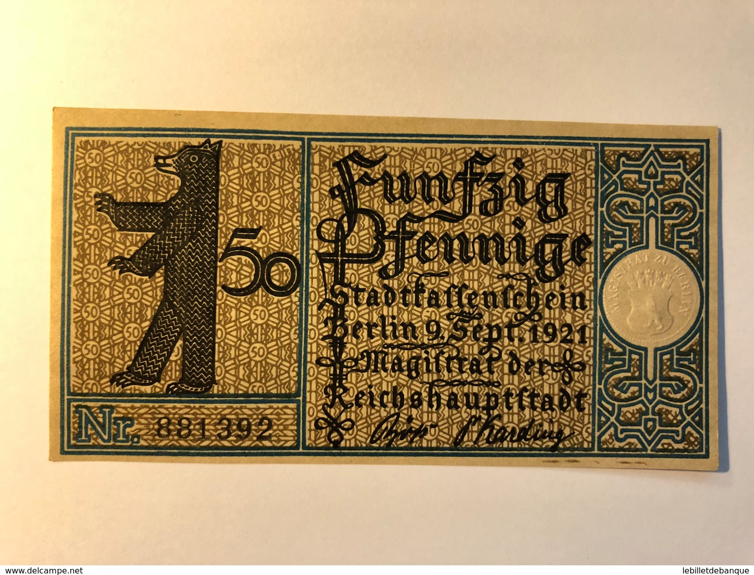 Allemagne Notgeld Berlin 50 Pfennig - Colecciones