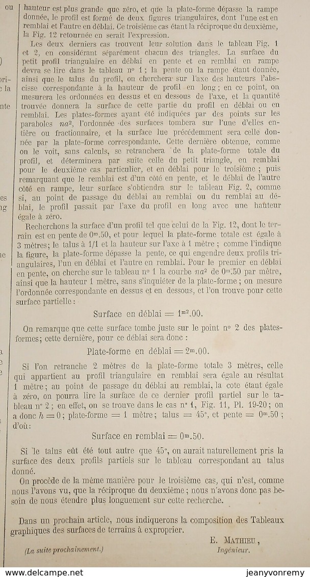 Plan de tableaux graphiques pour des profils de terrassements. Compagnie des Chemins de Fer des Charentes. 1866