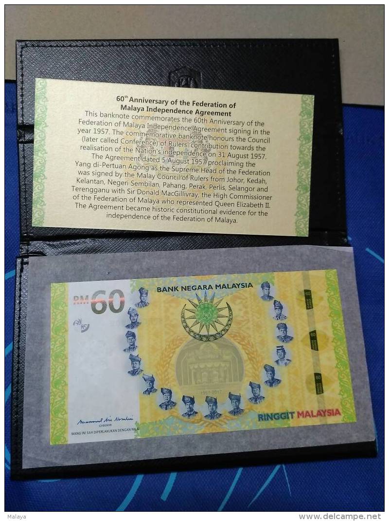 Malaysia 60 Ringgit RM60 2018 2017 60th LIMITED Offer KING COMMEMORATIVE Folder UNC - Malaysia