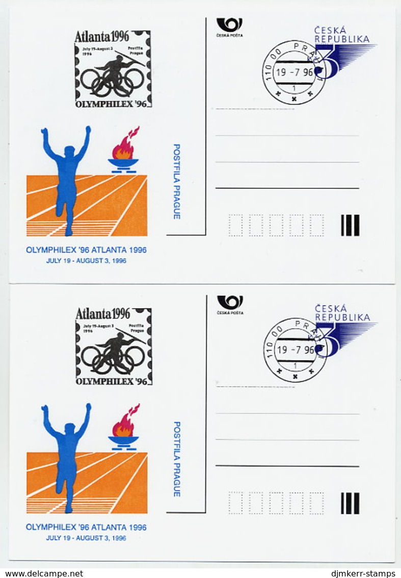 CZECH REPUBLIC 1996 3 Kc. Postcard OLYMPHILEX '96 Both Types With Additional Vignette, Cancelled.  Michel P19-A3 - Cartoline Postali