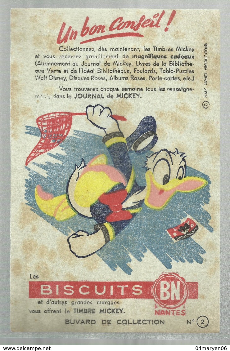 -** BISCUITS  BN Nantes  - La TIMBRE MICKEY   " -  **-  ""Buvard De Collection  N° 2  "" - Alimentaire