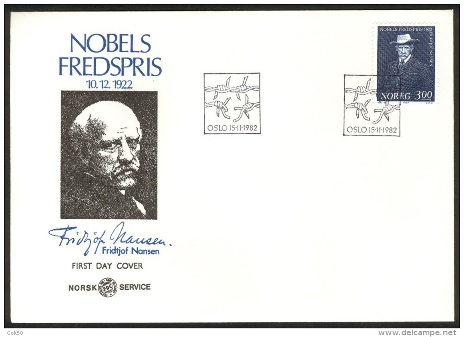 NORWAY FDC 1982 Fridtjof Nansen, Nobel Prize Laureate 1922. Perfect, Cacheted Unadressed Cover. - FDC