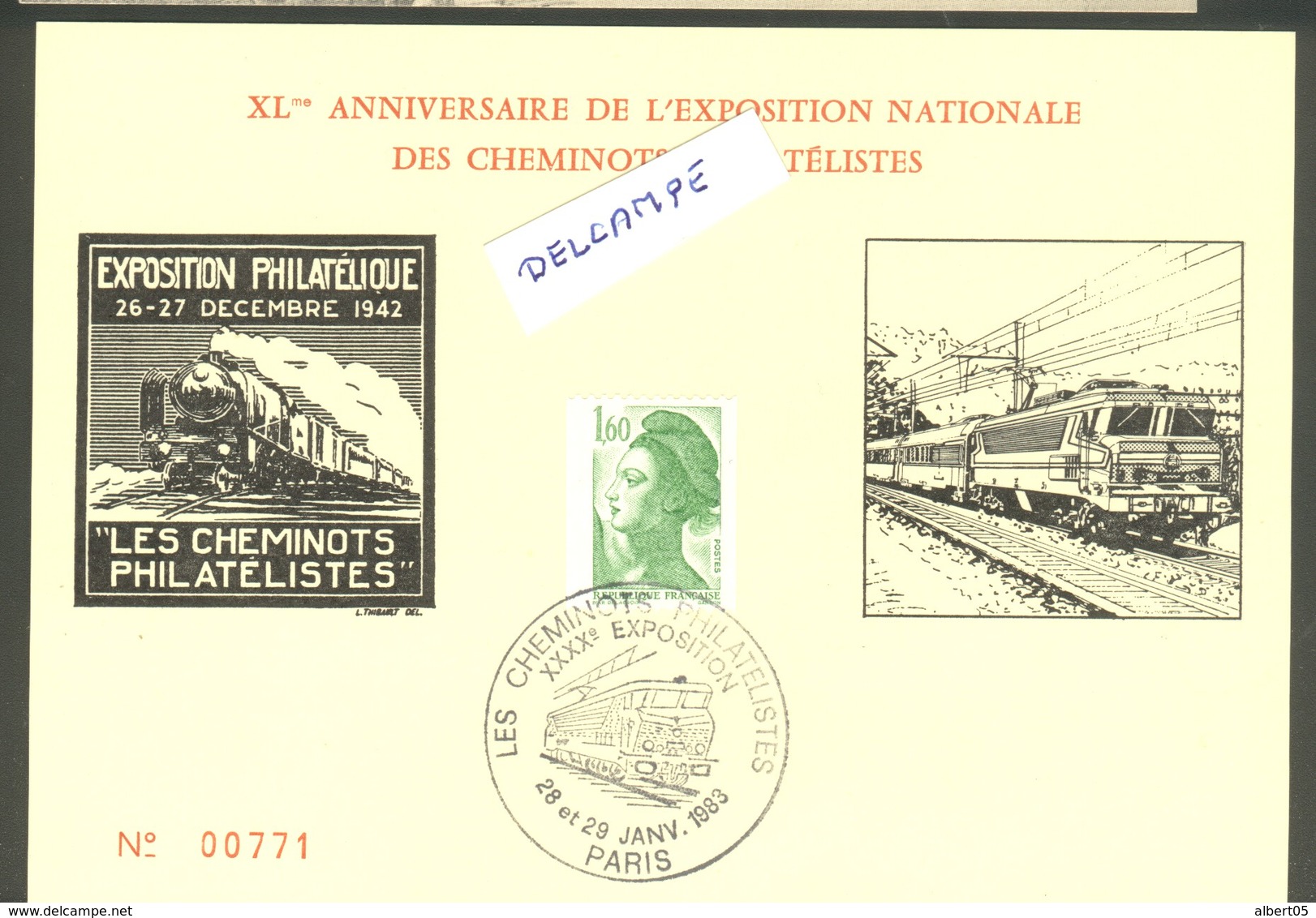 40 ème Anniversaire De L'exposition Nationale Des Cheminots Philatélistes - 29 Janvier 1983 - Poste Ferroviaire