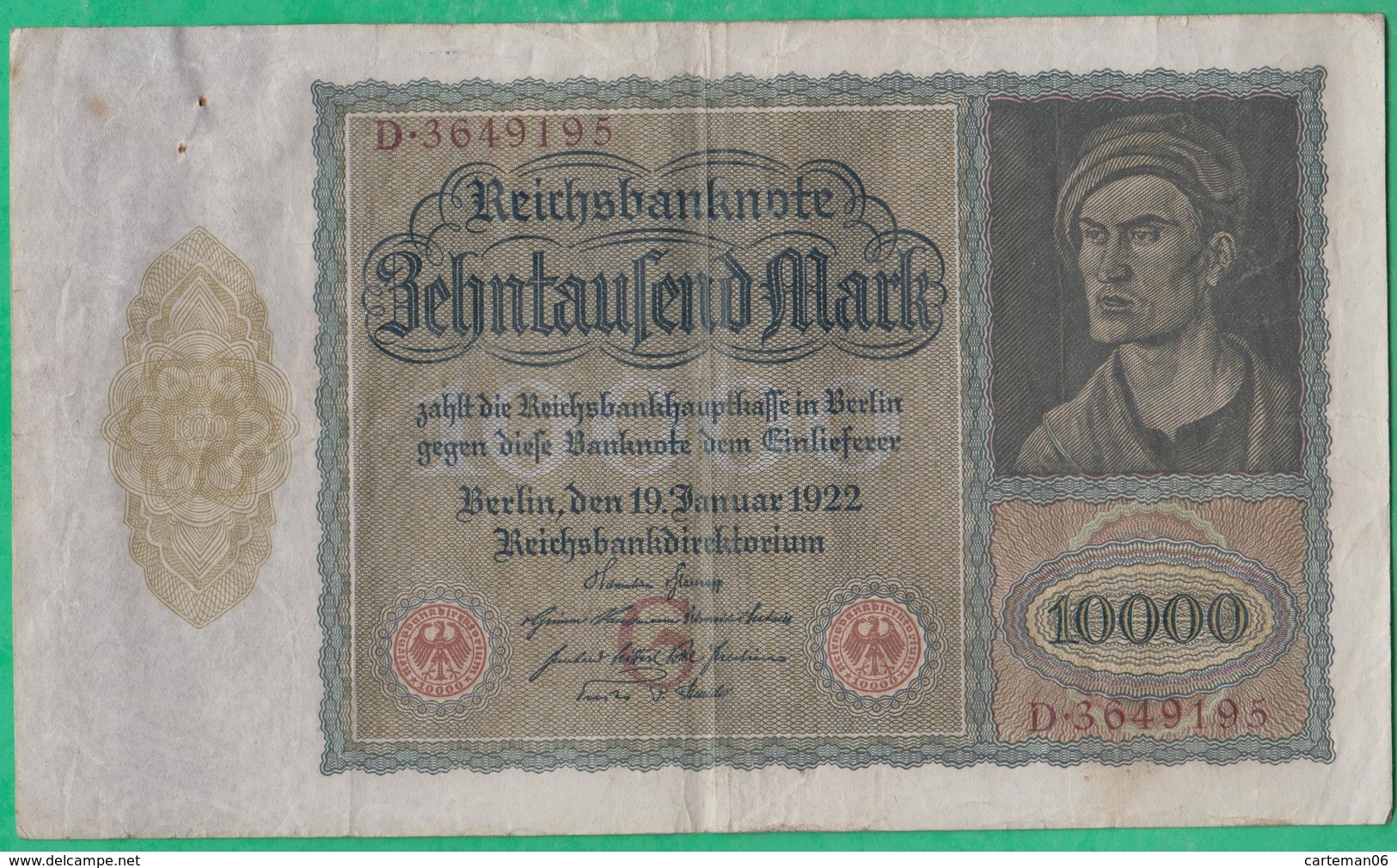 Billet Allemand - 10000 Mark - 19/01/1922 - Lettre G N°D.3649195 - 10000 Mark