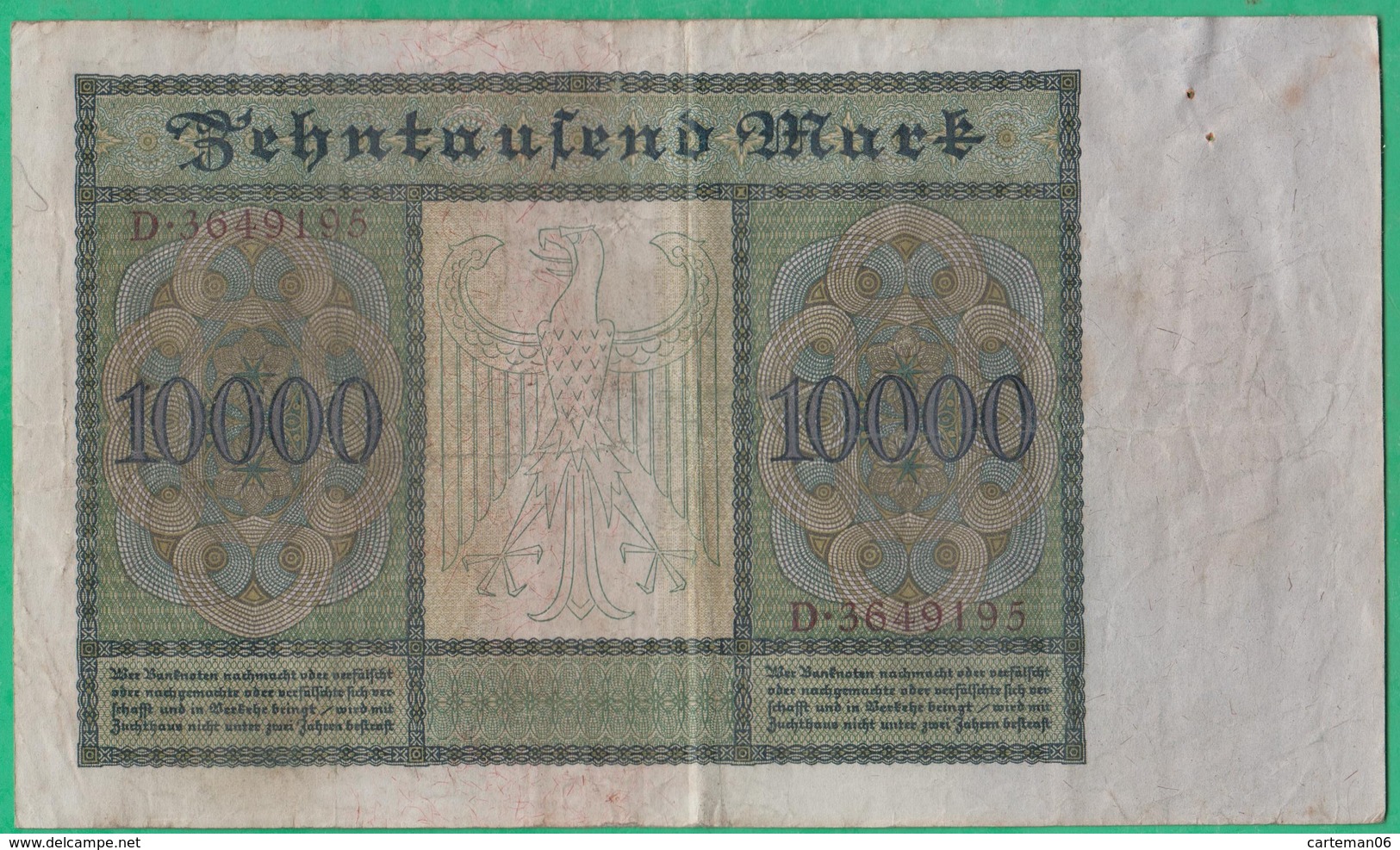 Billet Allemand - 10000 Mark - 19/01/1922 - Lettre G N°D.3649195 - 10000 Mark