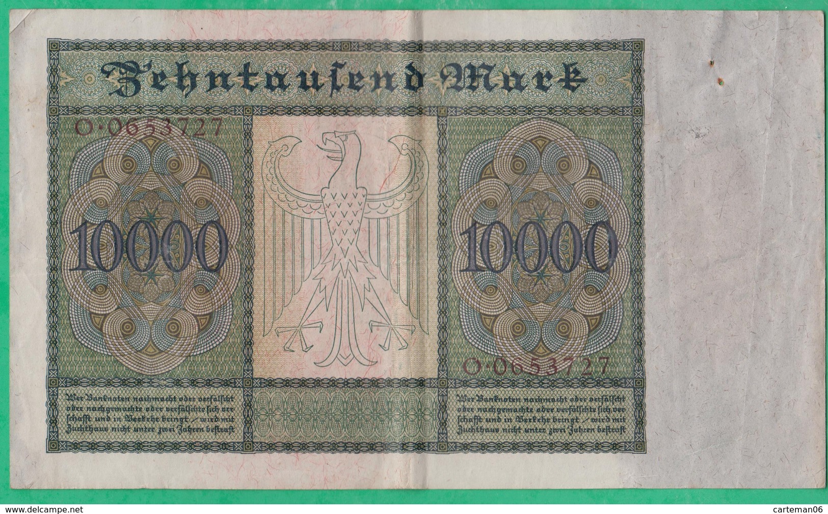 Billet Allemand - 10000 Mark - 19/01/1922 - Lettre D N°O.0653727 - 10000 Mark