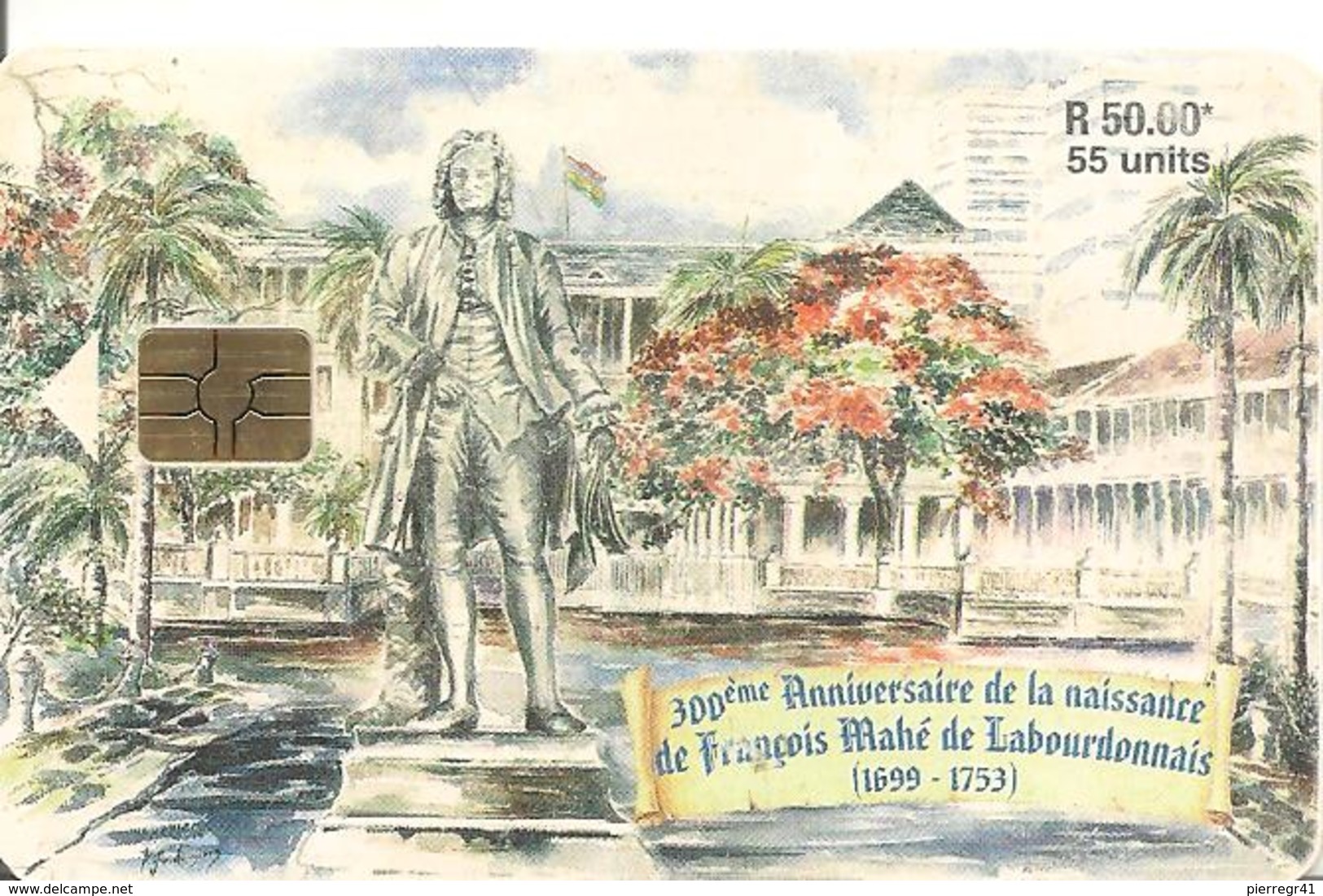 CARTE-PUCE-MAURICE-50RS-300é ANNIVERSAIRE Naissance F,M? LABOURDONNAIS-Utilise-BE COURANT - Mauritius