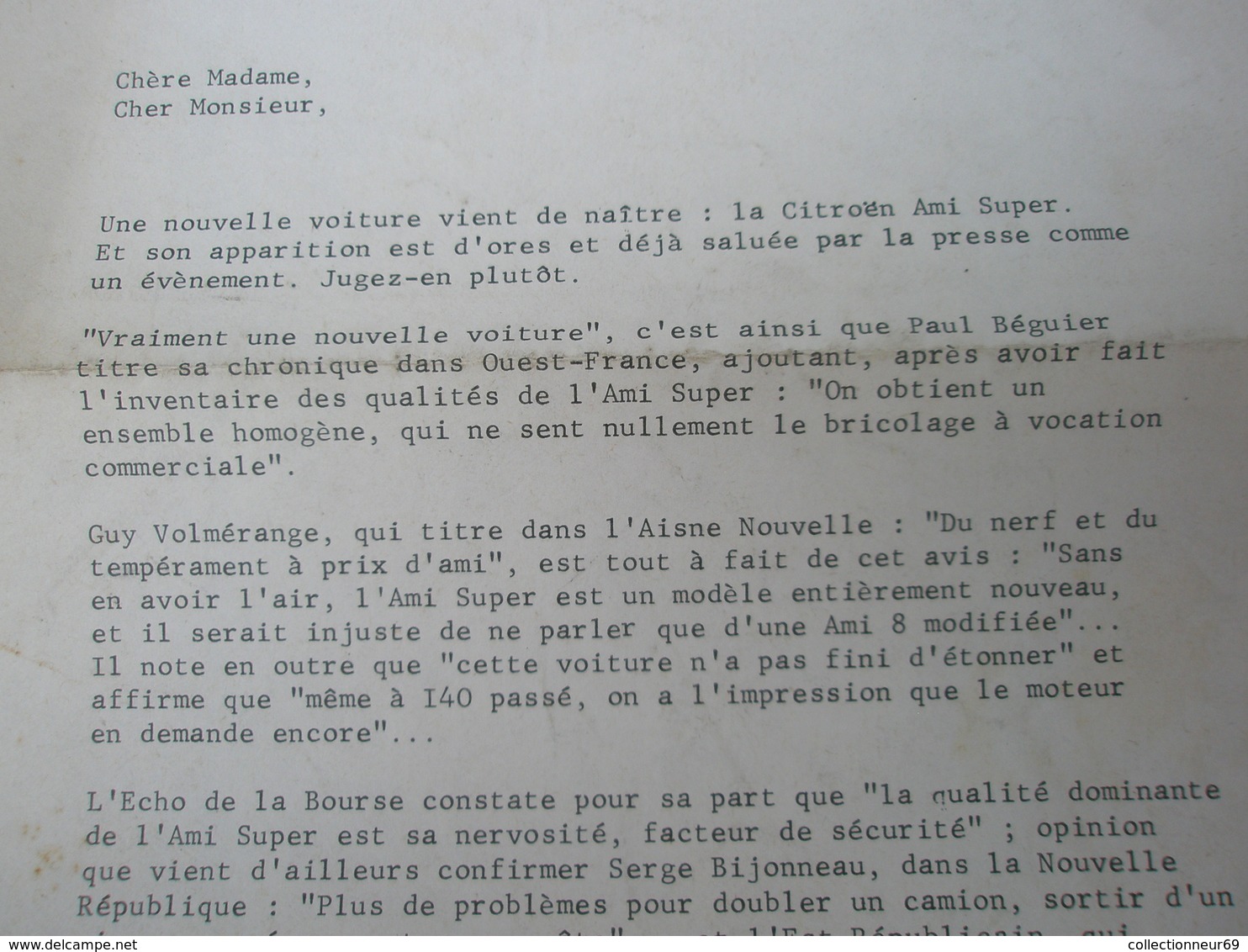 Ancienne Lettre Commerciale Pour Venter La Nouvelle CITROËN AMI SUPER - Automobile