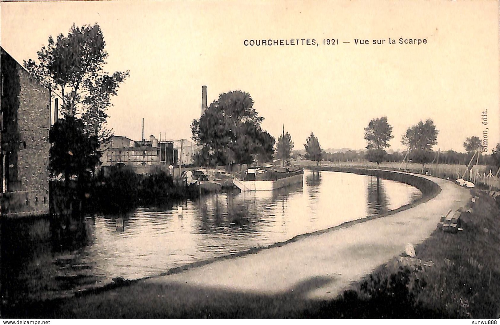 Courchelettes 1921 - Vue Sur La Scarpe (animée, Batellerie, Péniche, Edit Simon) - Péniches