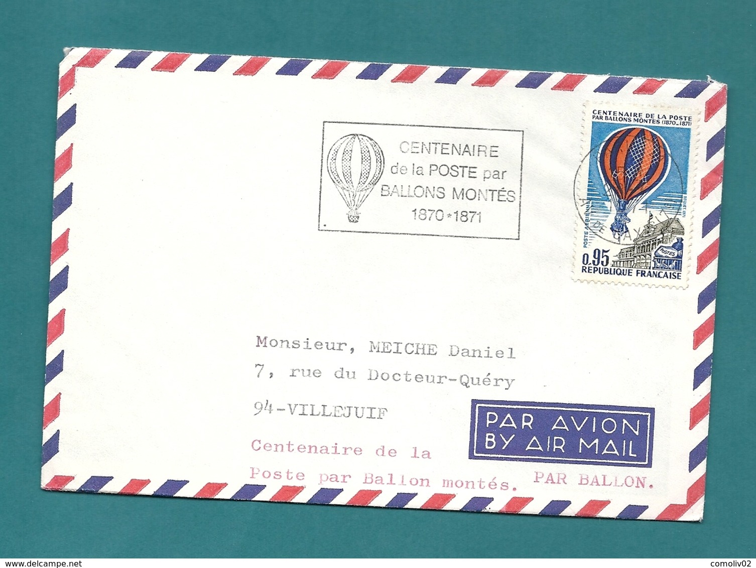 Centenaire De La Poste Par Ballon Montée Pour VILLEJUIF. 1971 - 1961-....
