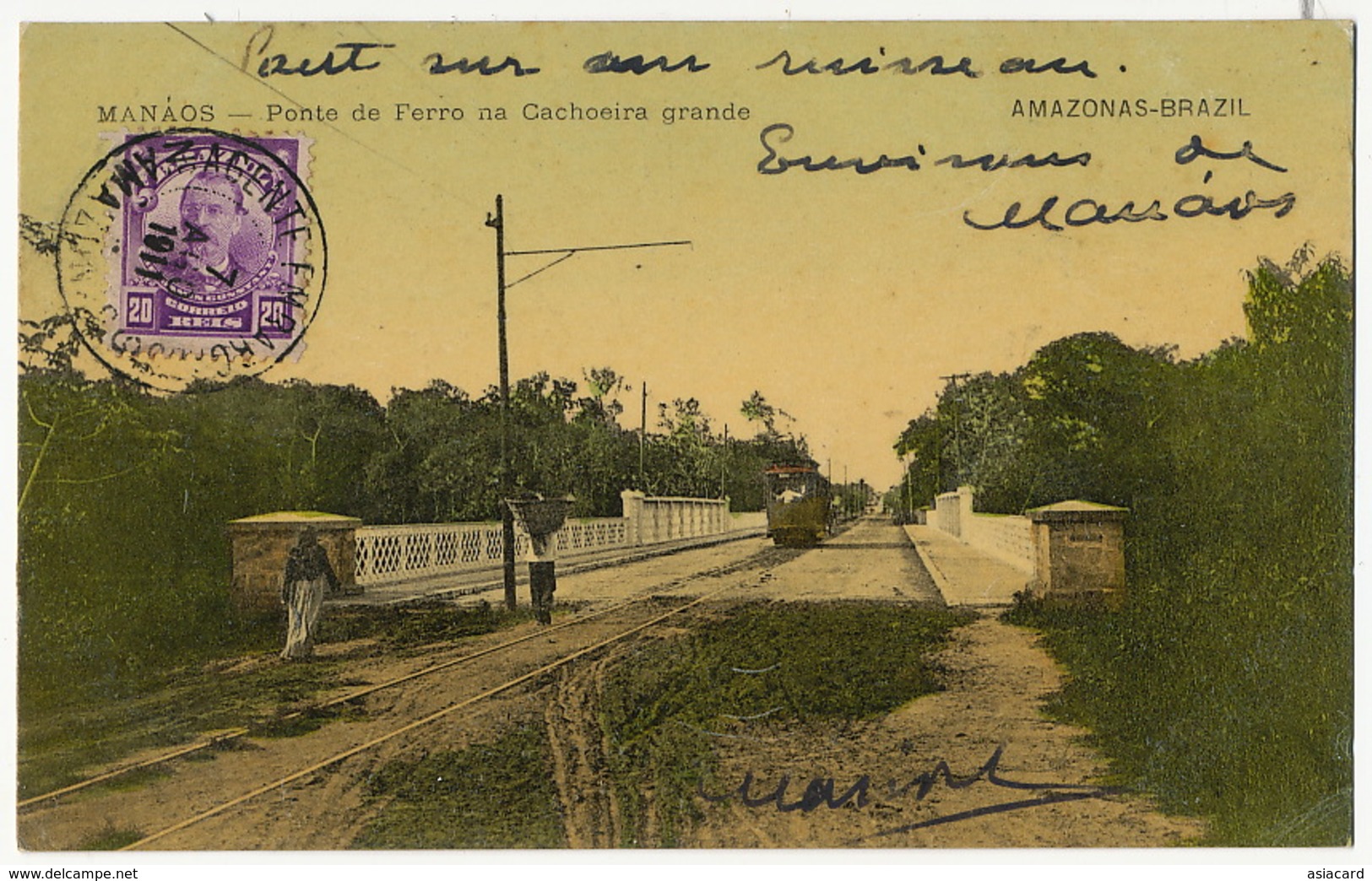 Manaos Ponte De Ferro Na Cachoeira Grande Amazonas Train  Stamped But Not Postally Used - Manaus