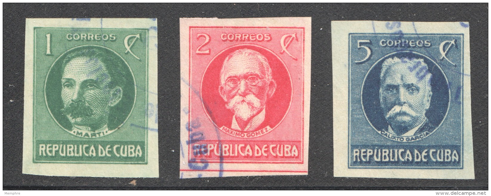 1926  Marti, Gomez, Garcia  Série Complète De  3 Timbres Non-dentelés - Used Stamps