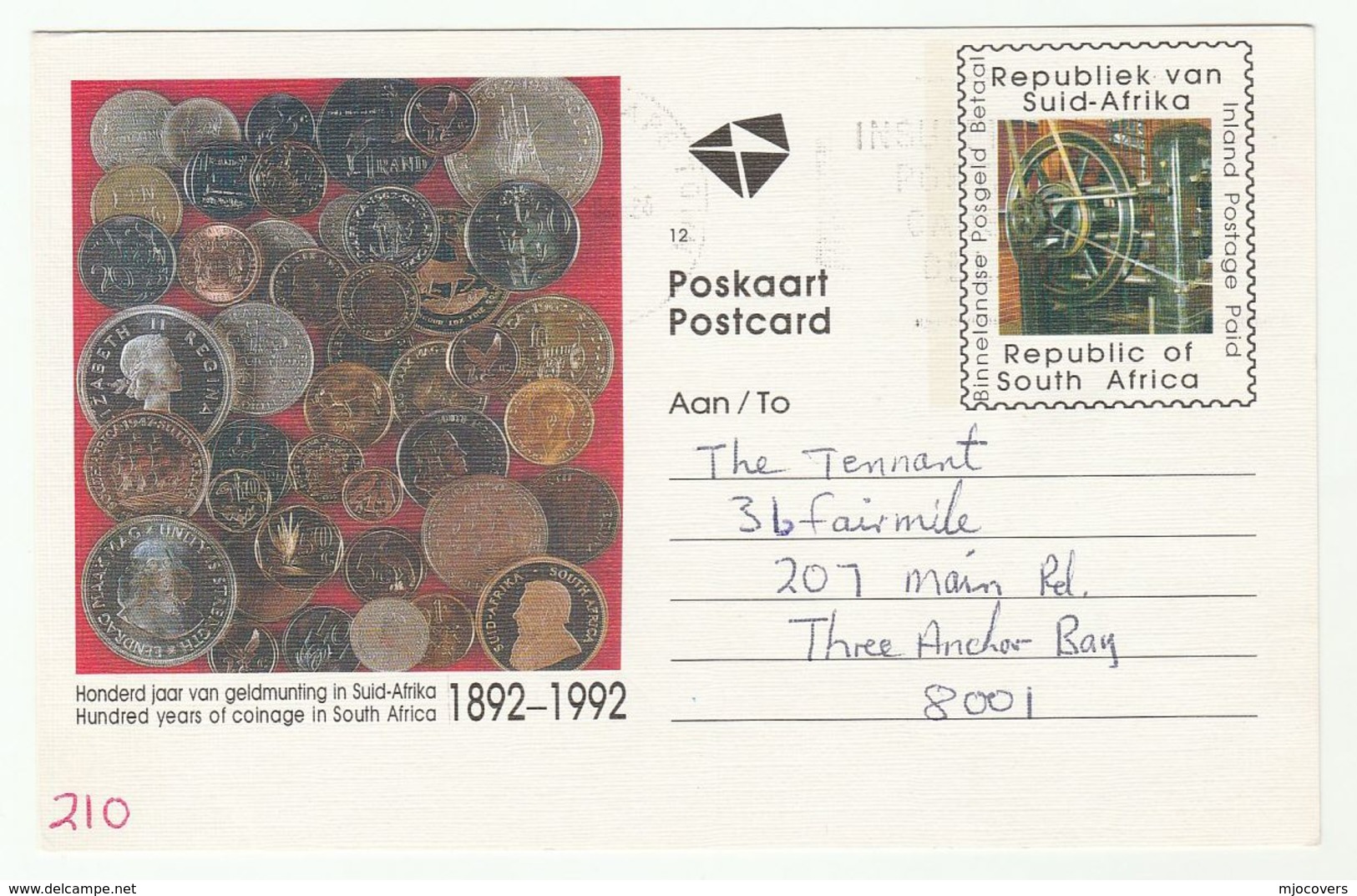 1992 SOUTH AFRICA Postal STATIONERY CARD Illus COINAGE 100th ANNIV  Cover Stamps Coin - Covers & Documents