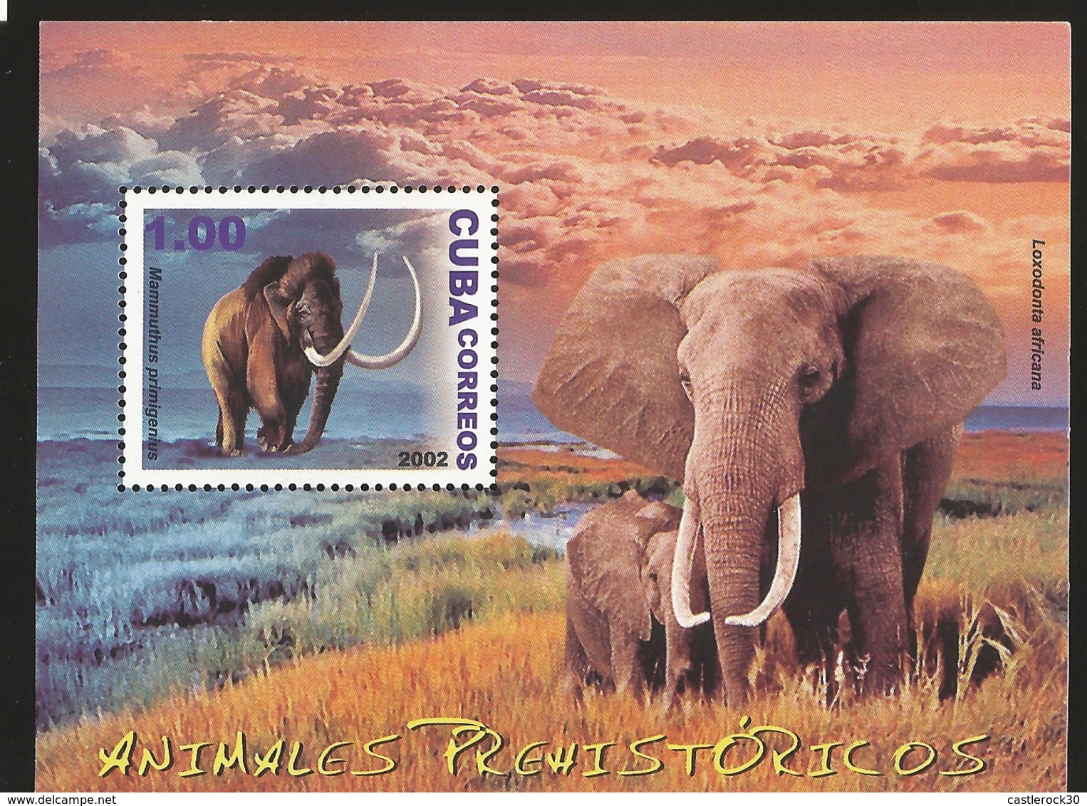 J) 2002 CUBA-CARIBE, PREHISTORIC ANIMALS, ELEPHANT, MAMMUTHUS PRIMIGENIUS, SOUVENIR SHEET, MNH - Storia Postale