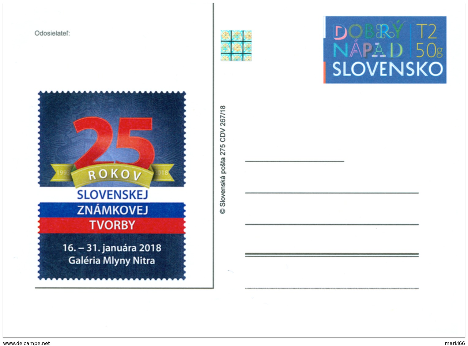 Slovakia - 2018 - 25th Anniversary Of Slovakia Postage Stamps - Postcard With Printed Stamp And Hologram - Postkaarten