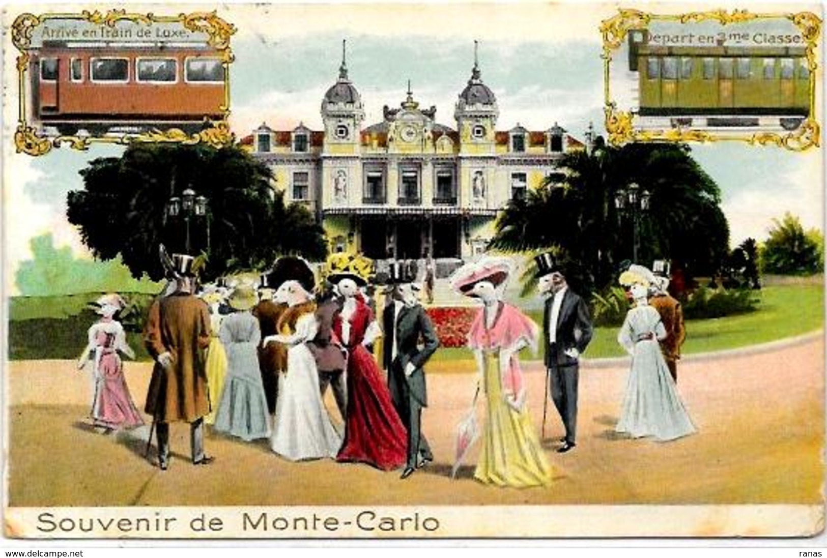 CPA Monaco Casino Roulette Jeu Monte Carlo Circulé Oie Mouton Train Gaufré - Casino