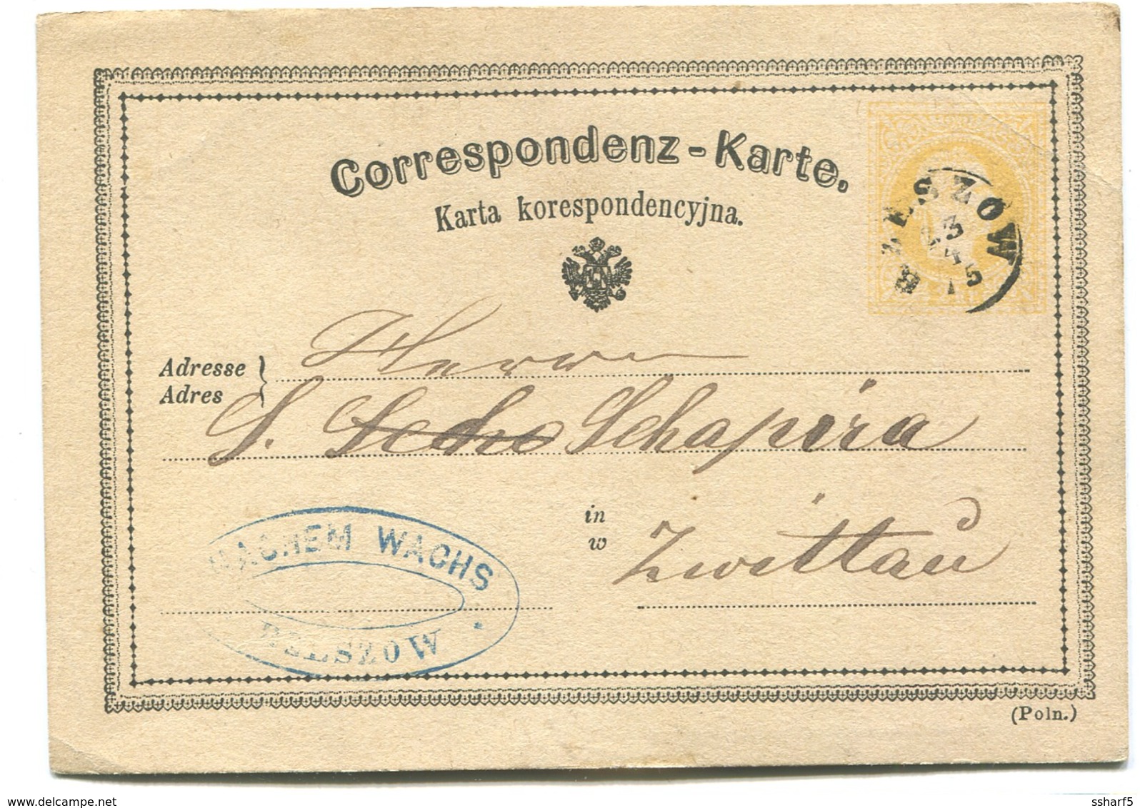 BZESZOW Correspondenz-Karte Postal Stationery Sent To Zwittau 1875 - Briefe U. Dokumente