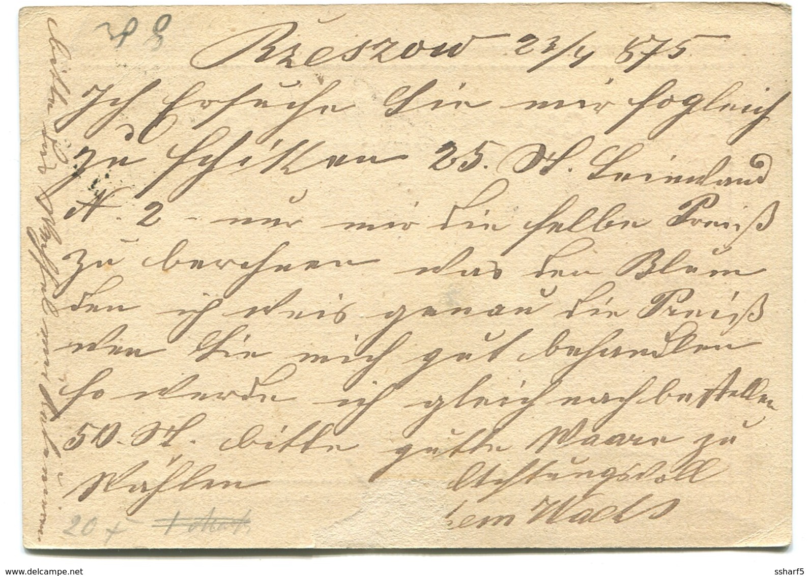 BZESZOW Correspondenz-Karte Postal Stationery Sent To Zwittau 1875 - Briefe U. Dokumente