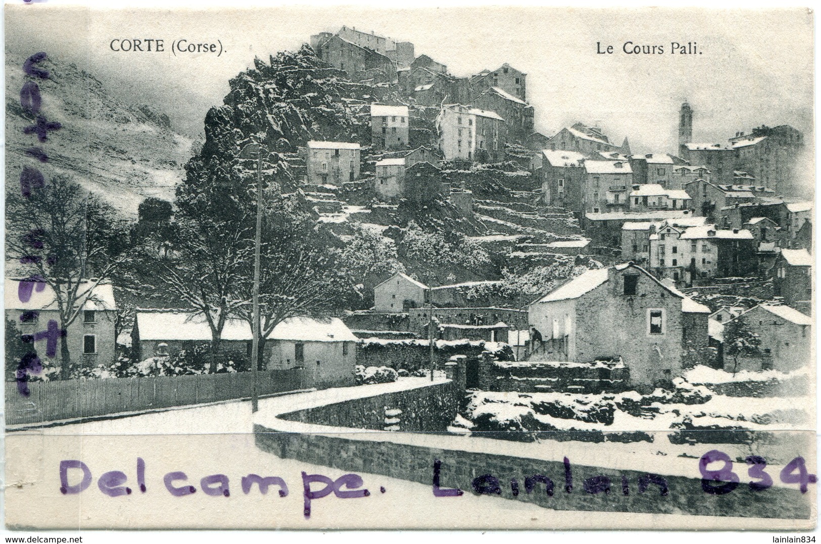 - CORTE - ( Corse ), Le Cours Poli, Erreur( Paoli ) Sous La Neige, Non écrite, Collection J.MORETTI, TBE, Scans. . - Corte