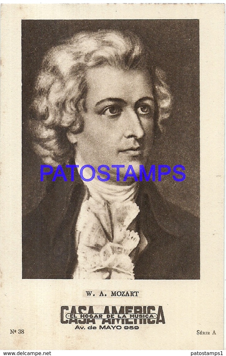 91024 PUBLICTY COMMERCIAL CASA AMERICA EL HOGAR DE LA MUSICA BS AS ARTIST W. A. MOZART COMPOSER PIANIST NO POSTCARD - Werbepostkarten