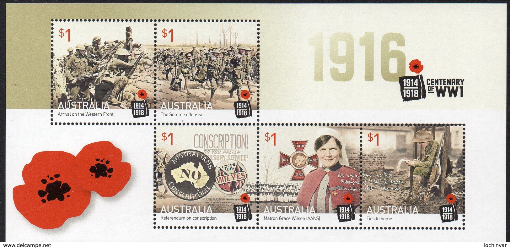 AUSTRALIA, 2016 WW1 CENTENARY MINISHEET MNH - Mint Stamps