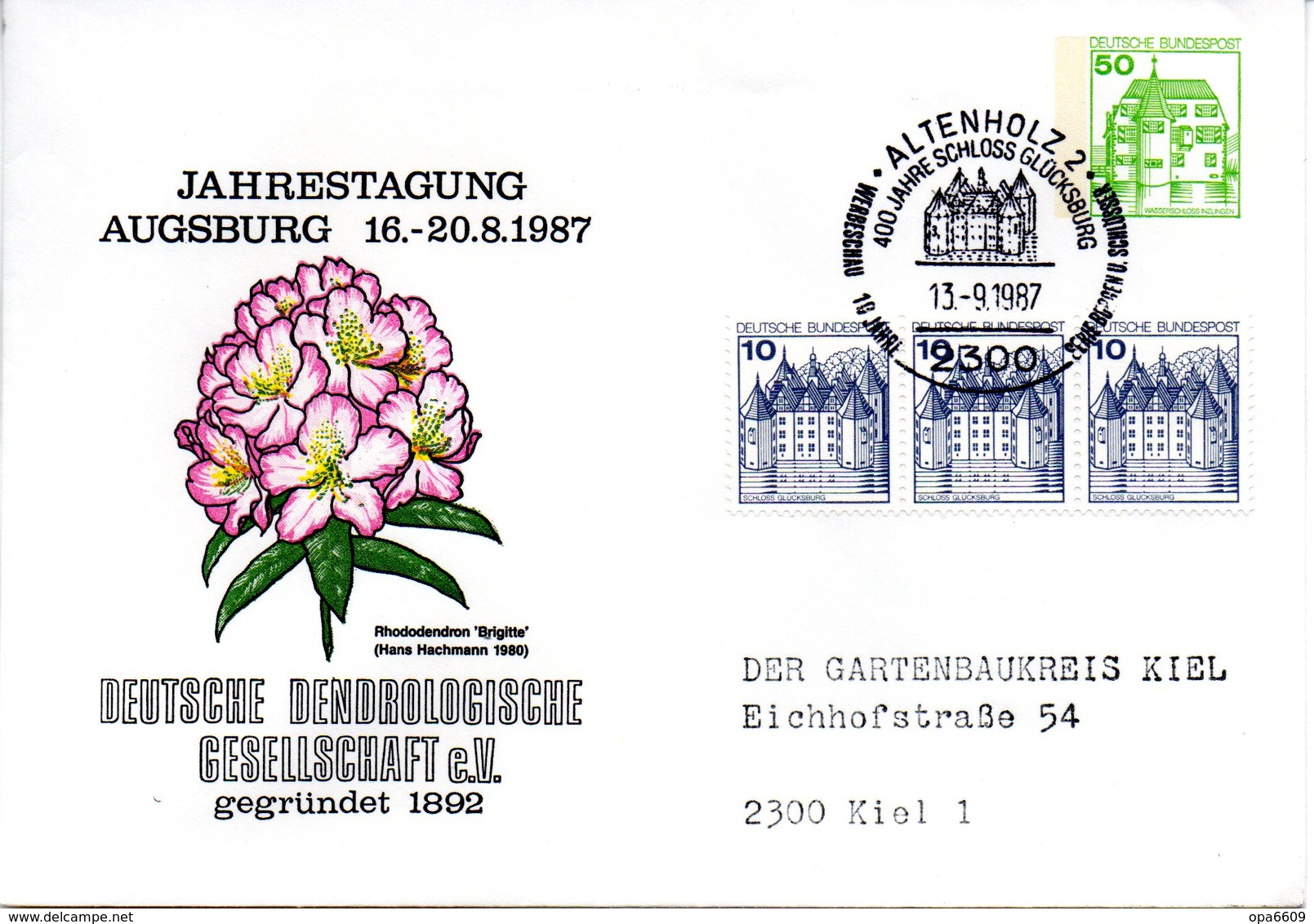 BRD Privatganzsachenumschlag PU113 D2/005 "Jahrestagung DEUTSCHE DENDROLOGISCHE GESELLSCHAFT" SSt 13.9.1987 ALTENHOLZ 2 - Enveloppes Privées - Oblitérées