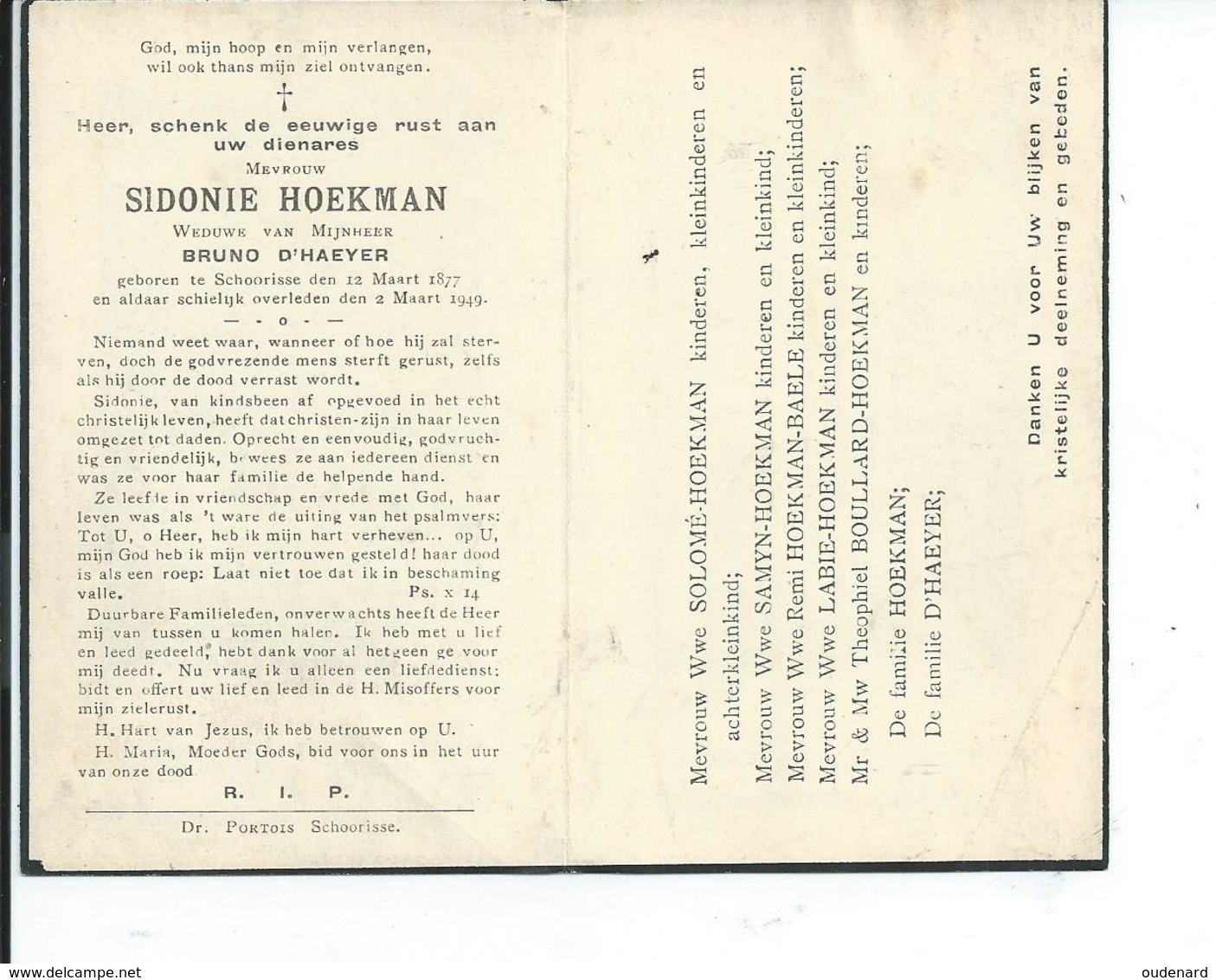 B.P.   SCHORISSE HOECKMAN SIDONIE 1877 - 1949 - Religion & Esotericism